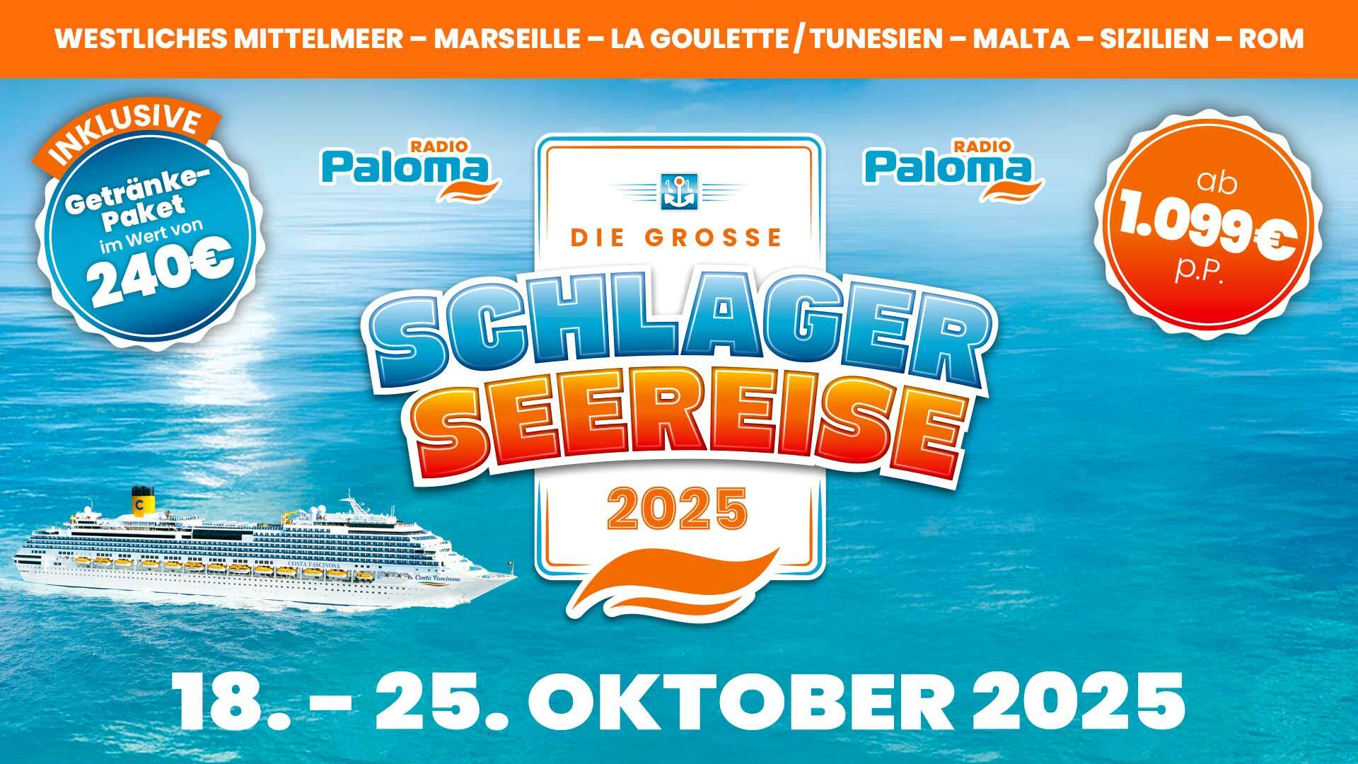 Im Oktober 2025 erwartet Euch „Die große Schlager-Seereise 2025“