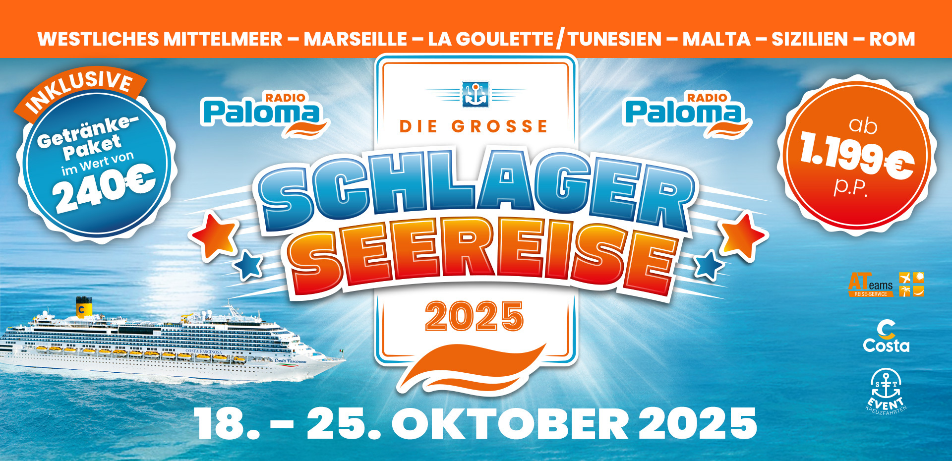 Im Oktober 2025 erwartet Euch „Die große Schlager-Seereise 2025“